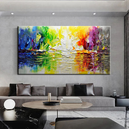 Vibrant Serenity: Colorful Landscape Oil Painting for Modern Decor