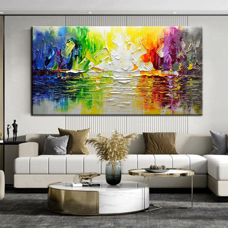 Vibrant Serenity: Colorful Landscape Oil Painting for Modern Decor