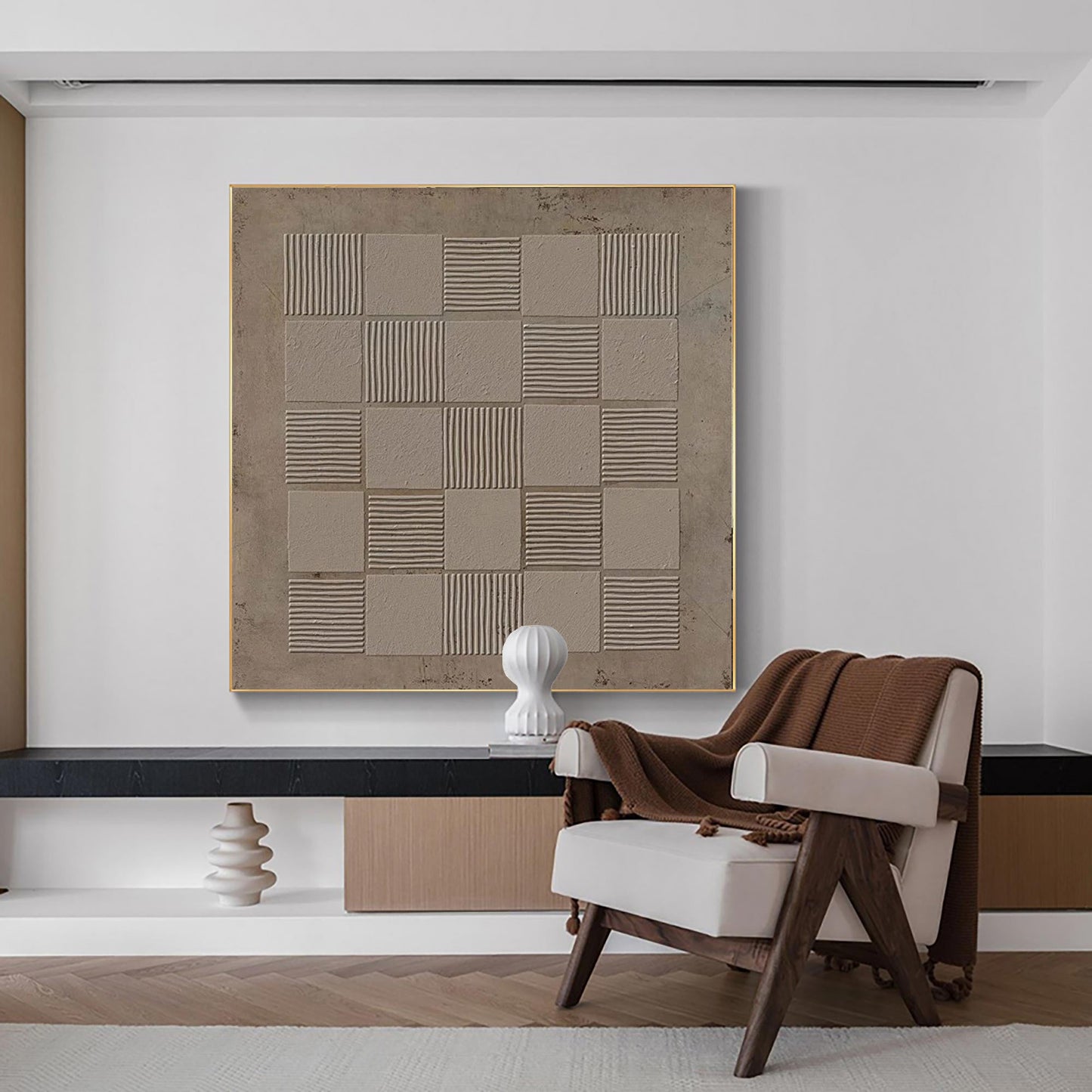 Elegant Wabi-Sabi Minimalist Oil Painting for Modern Home Decor