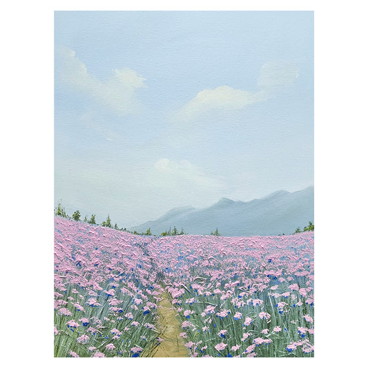 Floral Meadow Scenic Walk Mountain Oil Painting 159PW