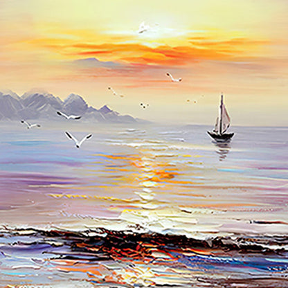 Solitary Sailor at Sunset - Vibrant Ocean Oil Painting for Home Decor