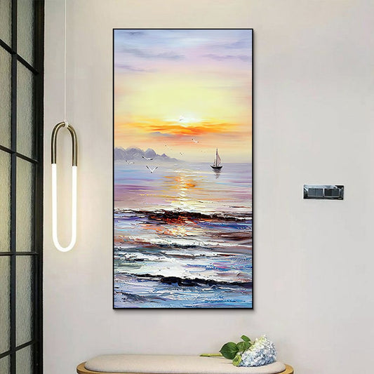 Solitary Sailor at Sunset - Vibrant Ocean Oil Painting for Home Decor