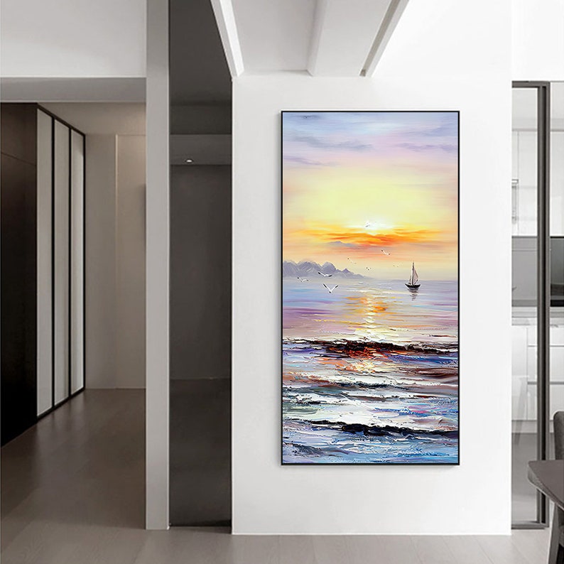 Solitary Sailor at Sunset - Vibrant Ocean Oil Painting for Home Decor