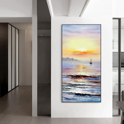 Solitary Sailor at Sunset - Vibrant Ocean Oil Painting for Home Decor