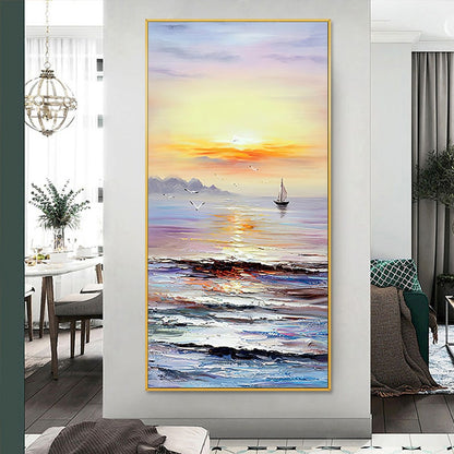 Solitary Sailor at Sunset - Vibrant Ocean Oil Painting for Home Decor