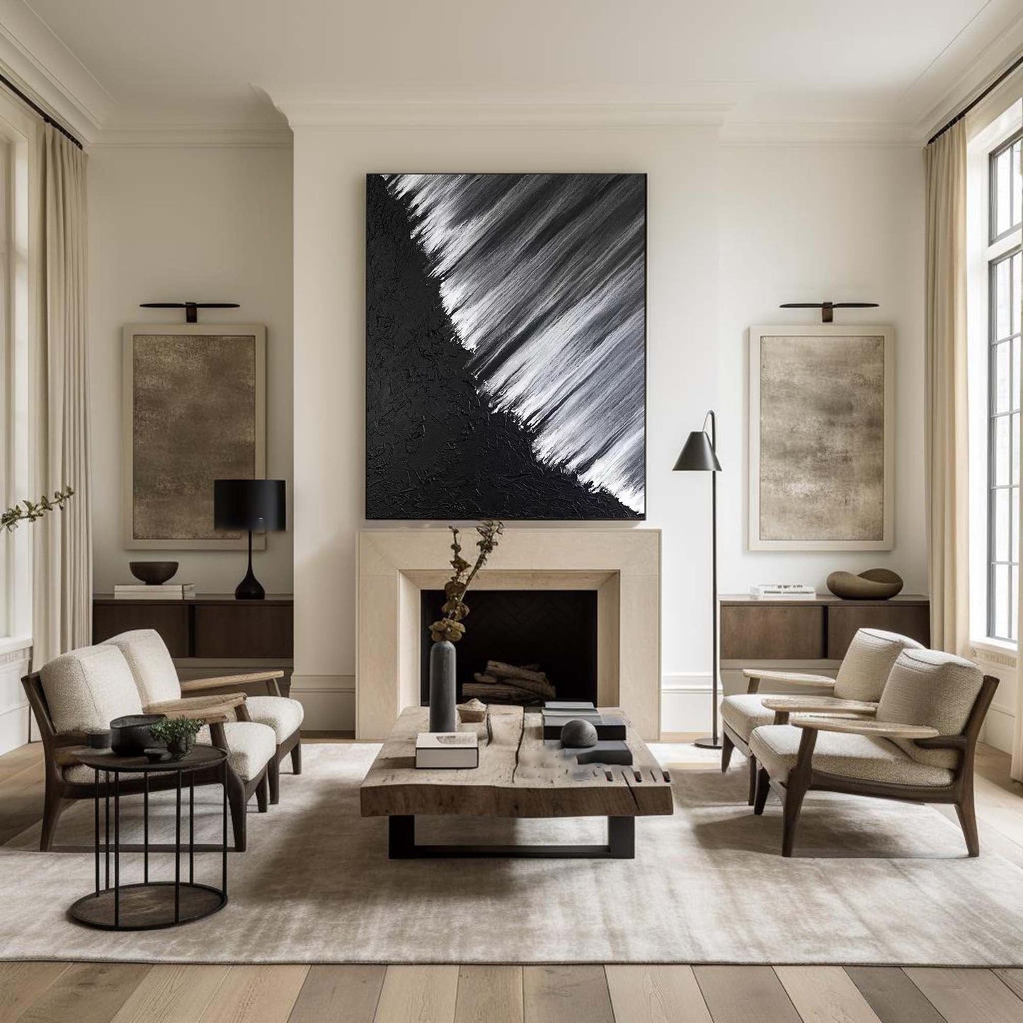 Stunning Black and White Abstract Oil Painting for Modern Home Decor