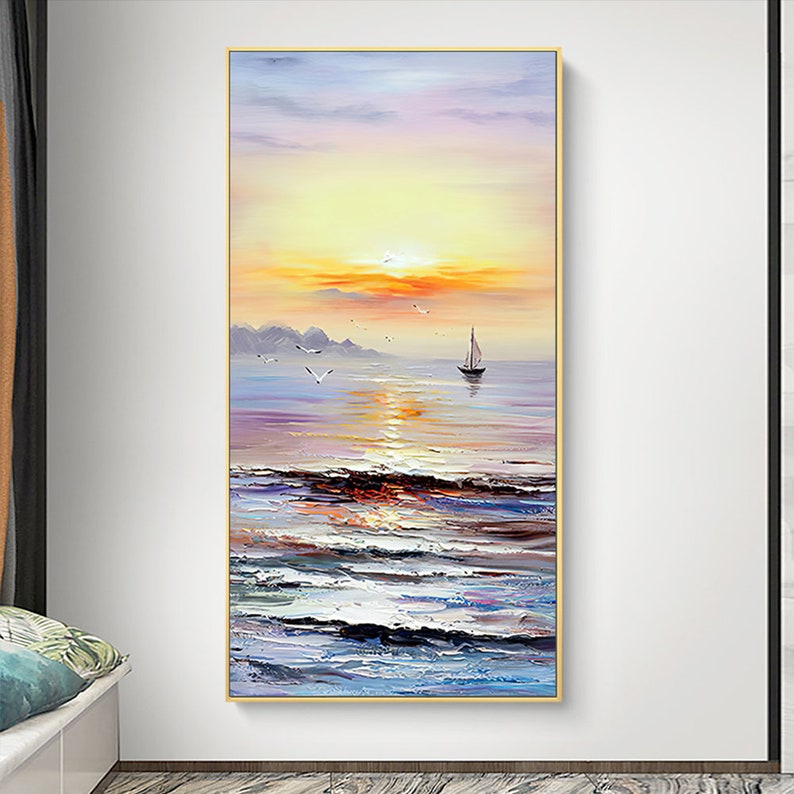Solitary Sailor at Sunset - Vibrant Ocean Oil Painting for Home Decor