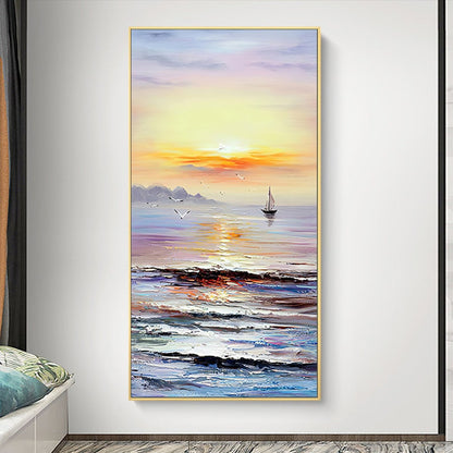 Solitary Sailor at Sunset - Vibrant Ocean Oil Painting for Home Decor