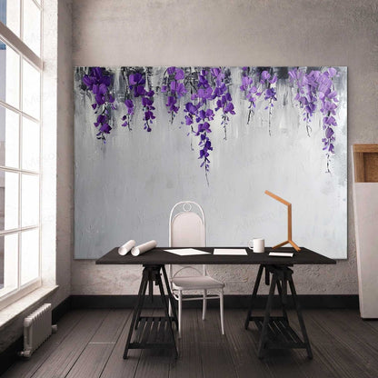 Delicate Purple Floral Abstract Oil Painting for Modern Home Decor