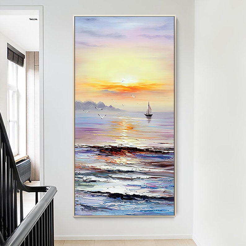 Solitary Sailor at Sunset - Vibrant Ocean Oil Painting for Home Decor