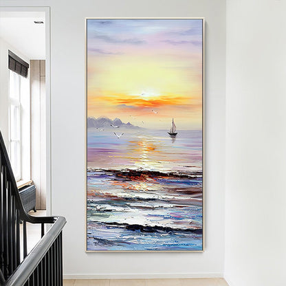Solitary Sailor at Sunset - Vibrant Ocean Oil Painting for Home Decor