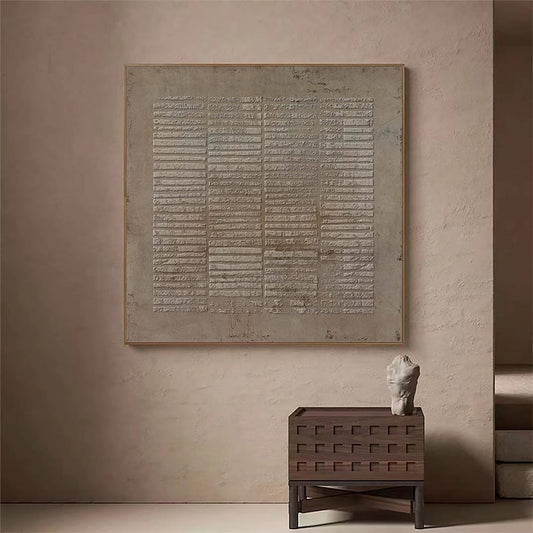 Contemporary Abstract Oil Painting with Textured Layers and Neutral Tones