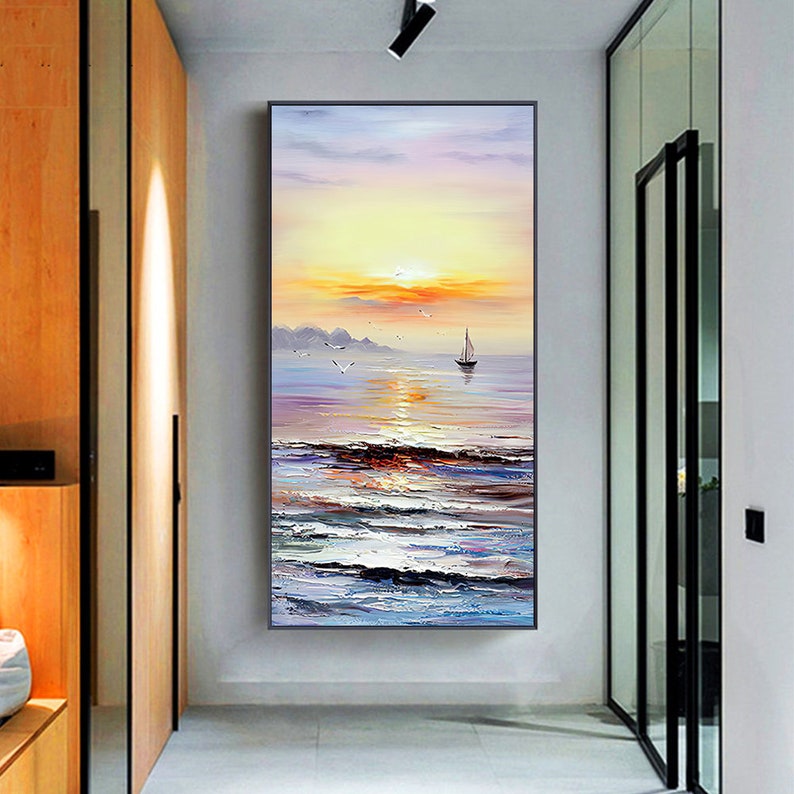 Solitary Sailor at Sunset - Vibrant Ocean Oil Painting for Home Decor
