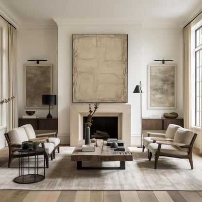 Contemporary Beige and Brown Abstract Oil Painting for Modern Home Decor