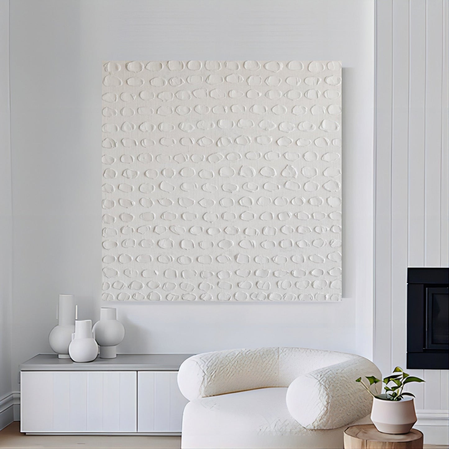 Textured White Oil Painting for Modern Home Decor