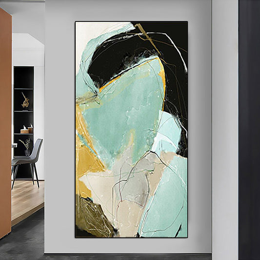 Abstract Ocean Inspired Oil Painting with Soft Blues and Earthy Tones