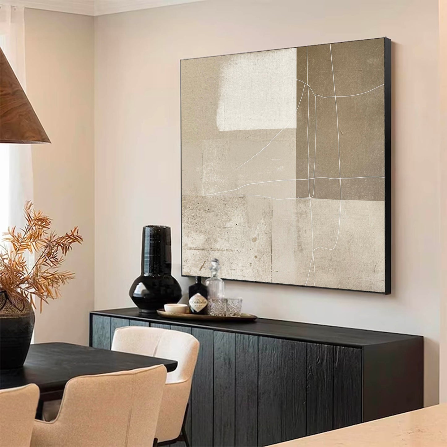 Elegant Minimalist Abstract Oil Painting in Neutral Tones for Modern Décor
