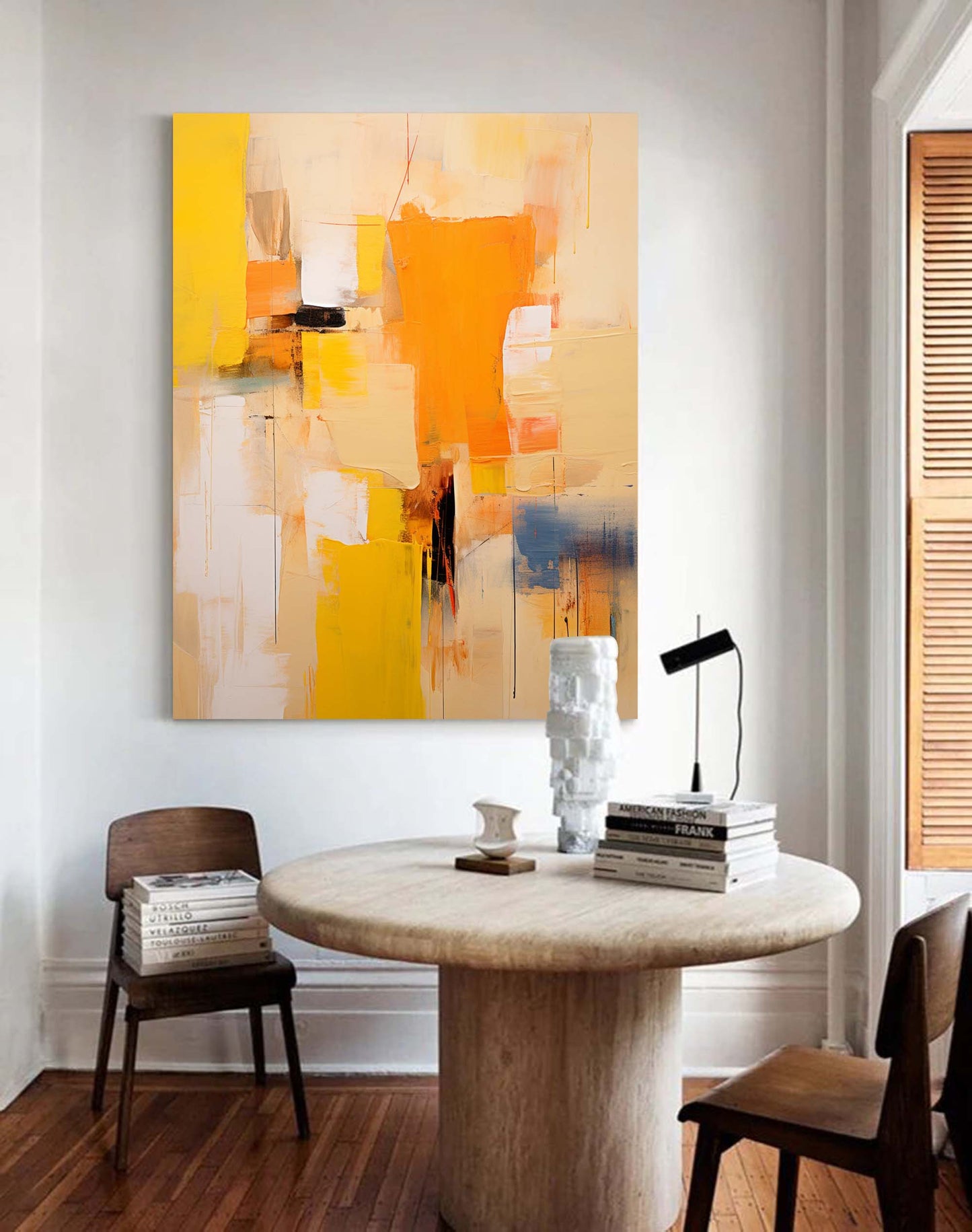 Vibrant Abstract Oil Painting with Yellow and Orange Hues for Modern Home Décor