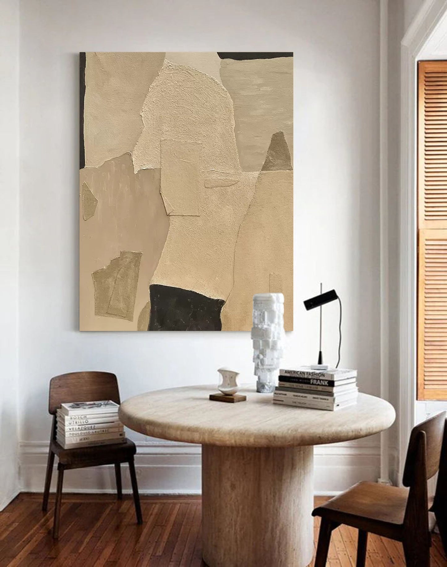 Elegant Minimalist Abstract Oil Painting in Neutral Tones for Modern Home Decor
