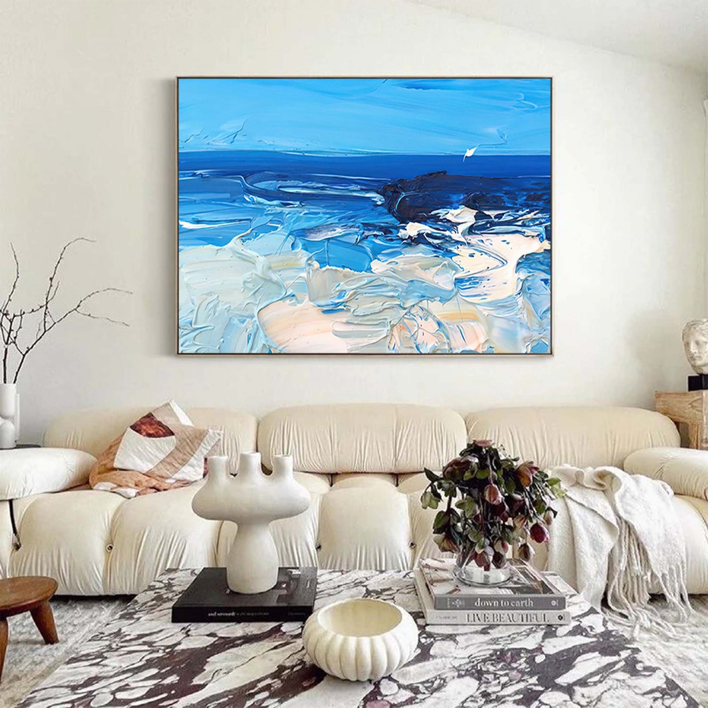 Tranquil Ocean Waves Oil Painting for Beach-Inspired Home Decor