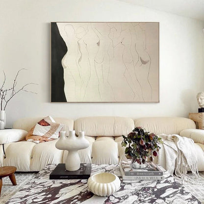 Elegant Minimalist Figures in Abstract Oil Painting