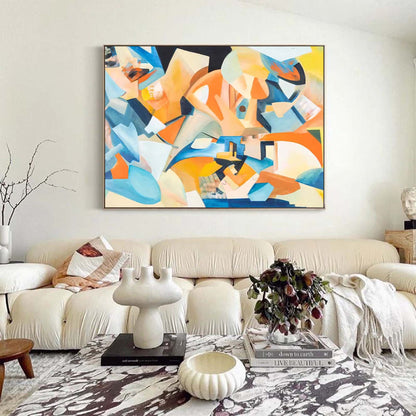 Vibrant Abstract Oil Painting with Bold Colors and Dynamic Shapes for Modern Decor