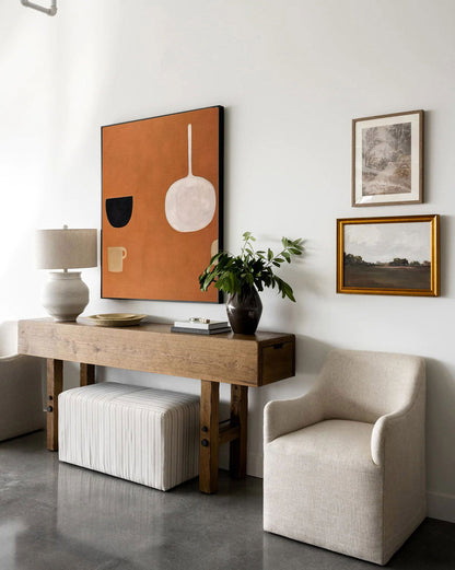 Contemporary Minimalist Oil Painting with Shapes and Earthy Tones for Modern Decor