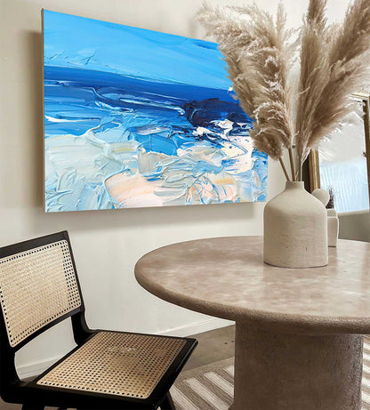Tranquil Ocean Waves Oil Painting for Beach-Inspired Home Decor