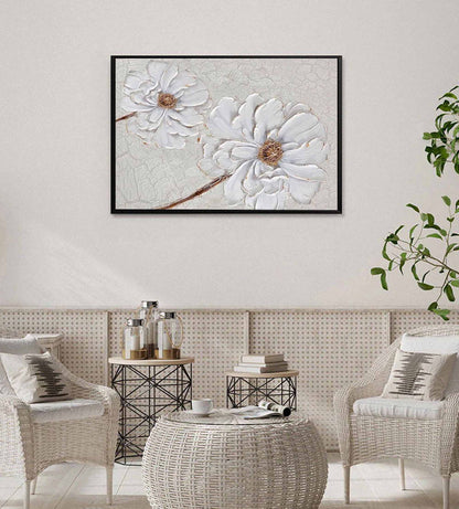 Elegant White Flower Oil Painting for Minimalist Home Decor and Wall Art