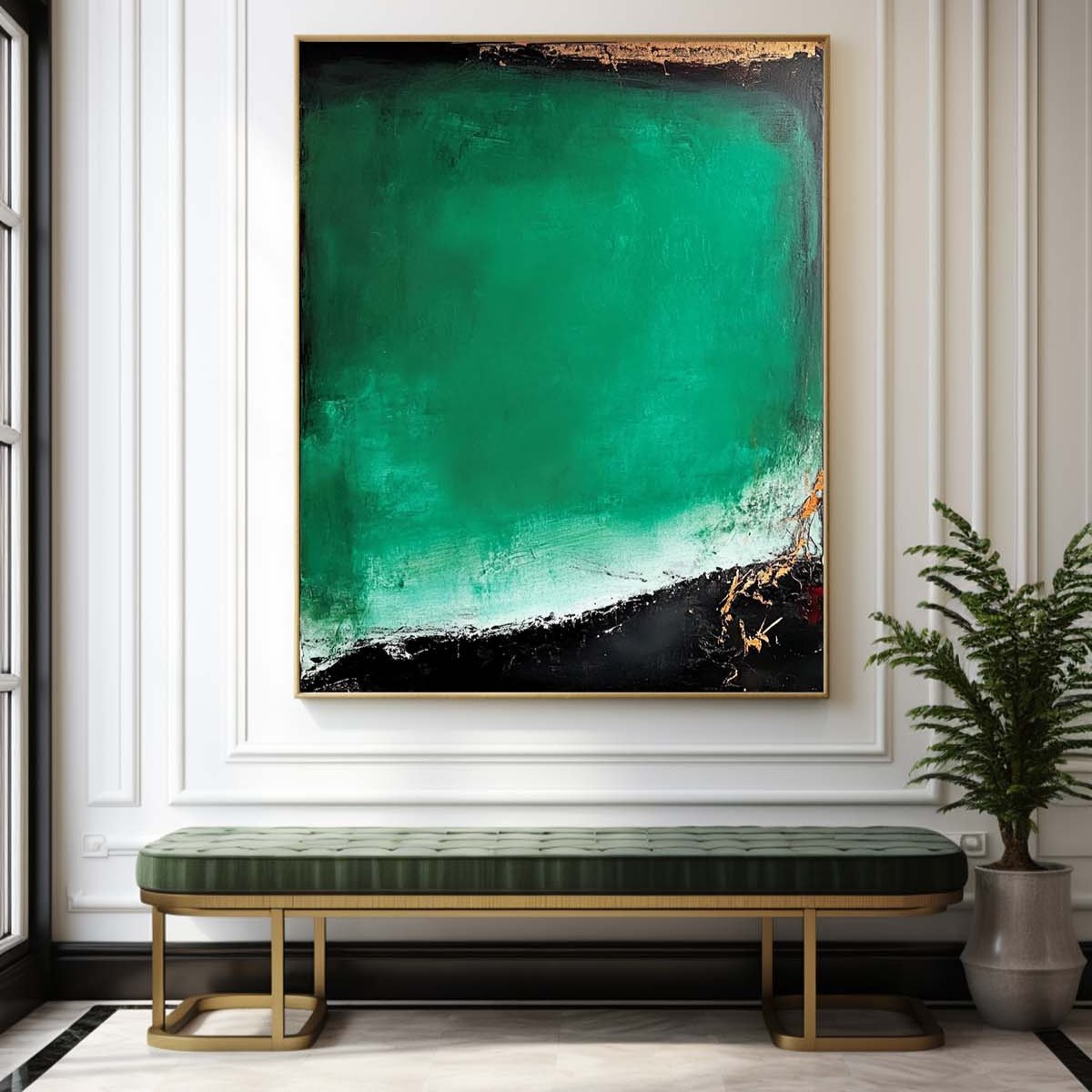 Vibrant Green and Black Modern Abstract Oil Painting for Contemporary Decor