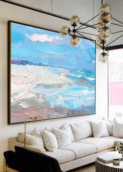Serene Beach Ocean Oil Painting - Coastal Landscape Wall Art for Tranquil Spaces