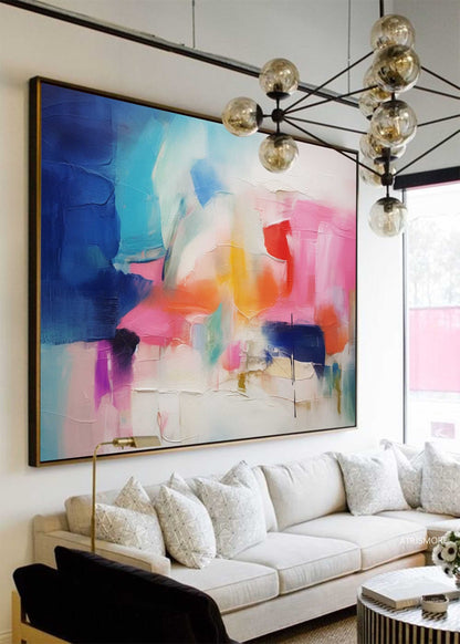 Vibrant Abstract Oil Painting with Bold Colors for Modern Home Decor