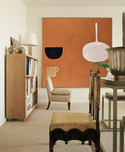 Contemporary Minimalist Oil Painting with Shapes and Earthy Tones for Modern Decor