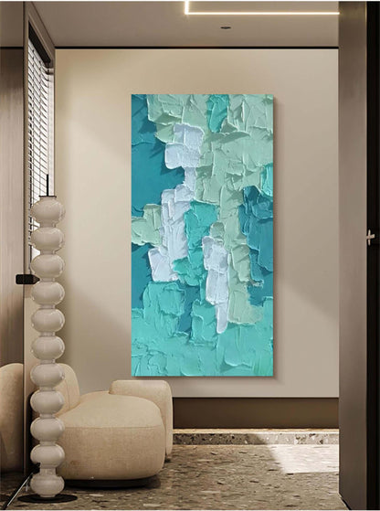 Vibrant Abstract Oil Painting in Teal and Green Textures for Modern Decor