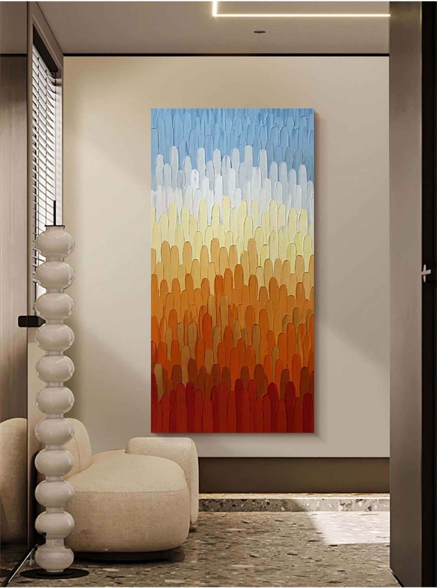 Vibrant Abstract Landscape Oil Painting in Warm Colors for Modern Home Decor