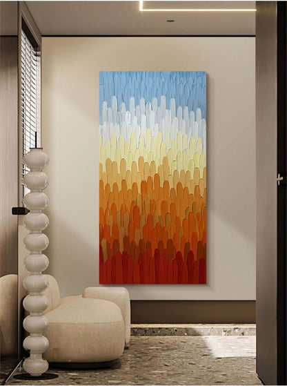 Vibrant Abstract Landscape Oil Painting in Warm Colors for Modern Home Decor