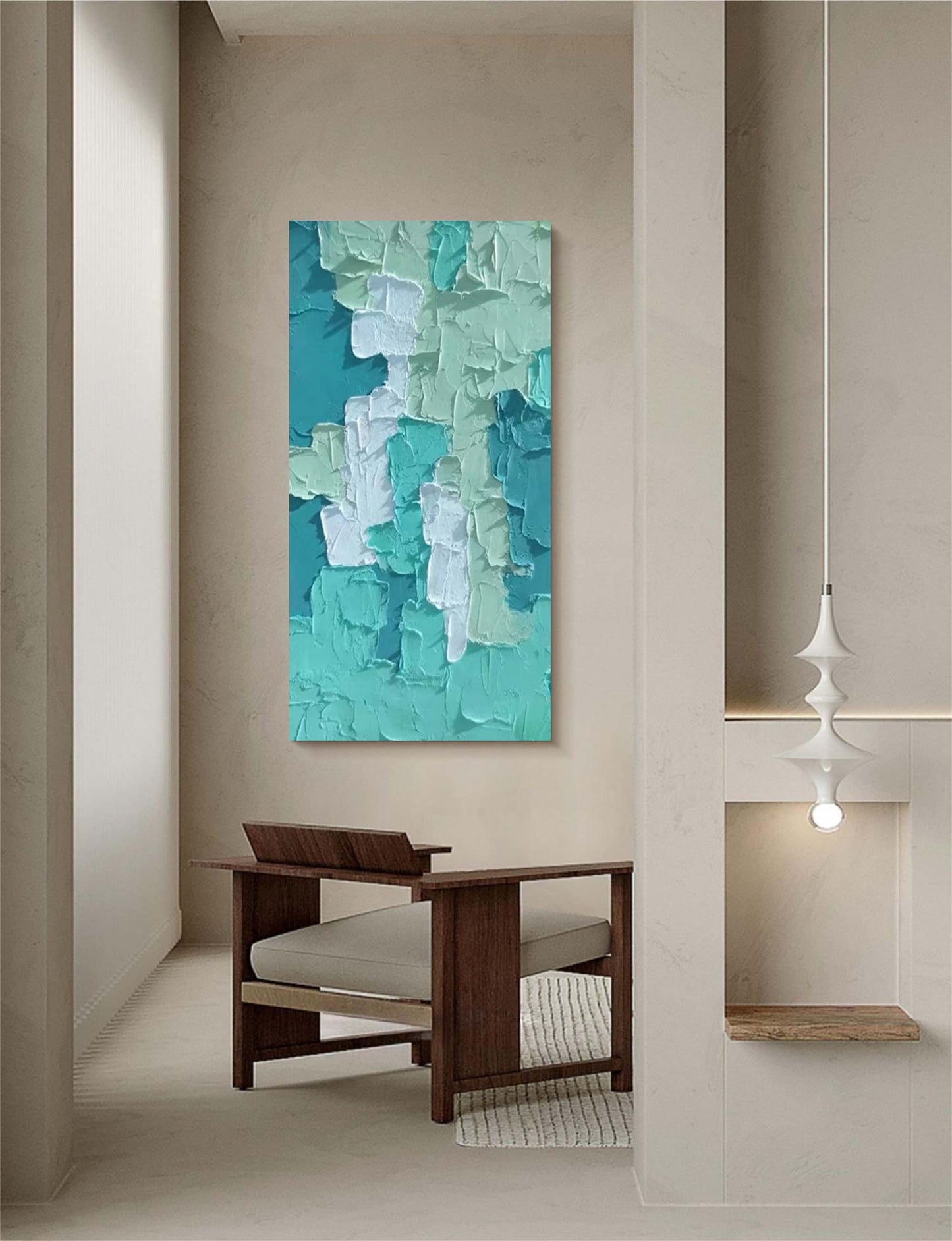 Vibrant Abstract Oil Painting in Teal and Green Textures for Modern Decor