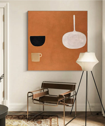 Contemporary Minimalist Oil Painting with Shapes and Earthy Tones for Modern Decor