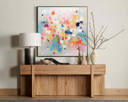 Vibrant Abstract Oil Painting with Colorful Dots and Dynamic Shapes for Modern Decor