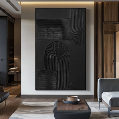 Elegant Black Minimalist Abstract Oil Painting for Modern Home Decor