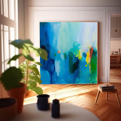 Vibrant Blue Abstract Oil Painting for Modern Home Decor and Art Enthusiasts