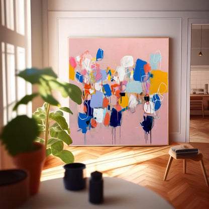 Vibrant Abstract Oil Painting with Soft Pastels and Bold Shapes for Modern Decor