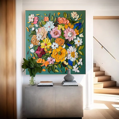 Vibrant Floral Oil Painting on Canvas – Colorful Blossom Art for Home Décor