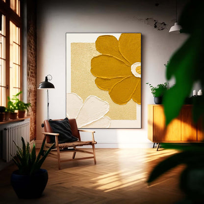 Vibrant Floral Oil Painting on Canvas with Golden Accents for Home Decor