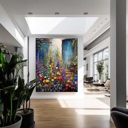 Vibrant Garden Flowers Oil Painting for Home Decor and Art Lovers