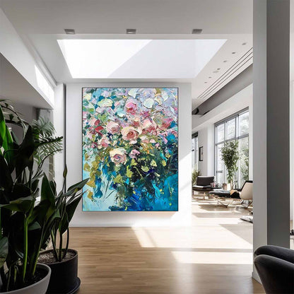 Vibrant Floral Oil Painting for Home Décor - Romantic Flower Canvas Art
