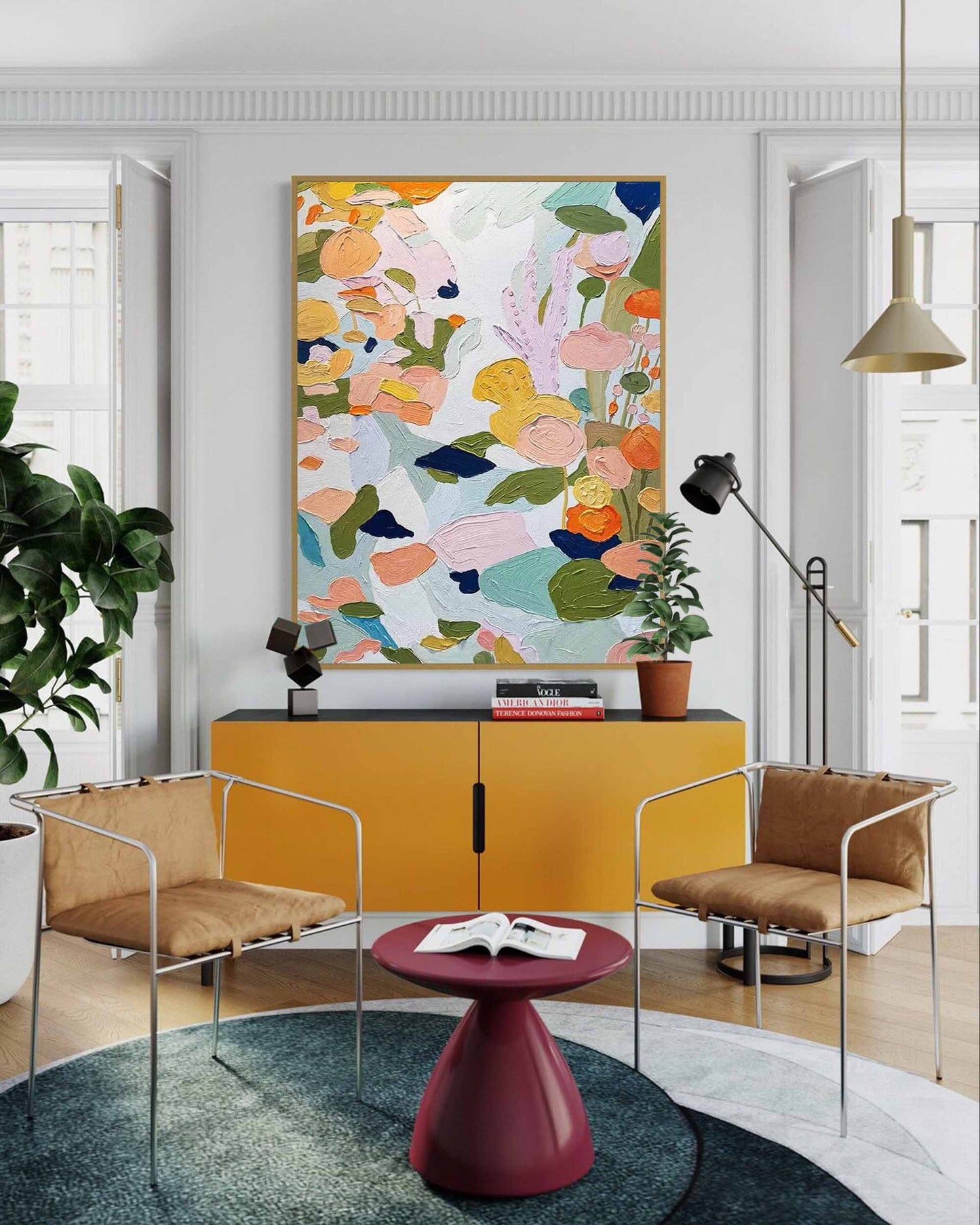 Vibrant Floral Abstract Oil Painting for Modern Home Décor