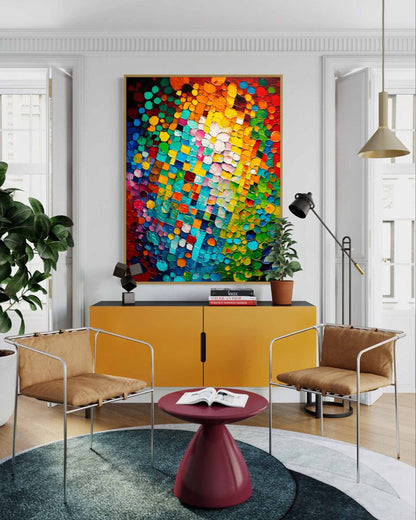 Vibrant Abstract Oil Painting with Colorful Mosaic Texture for Modern Home Decor