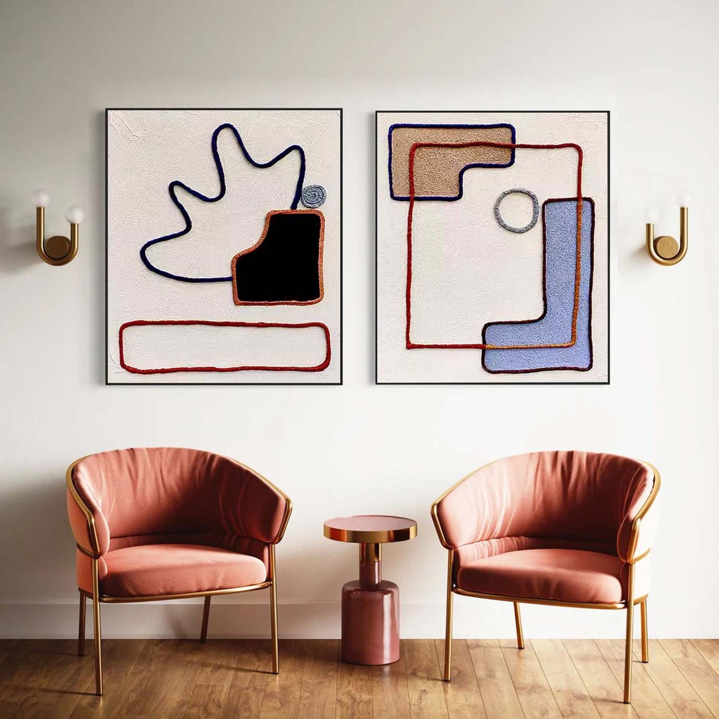 Modern Abstract Oil Painting with Colorful Geometric Designs for Home Decor