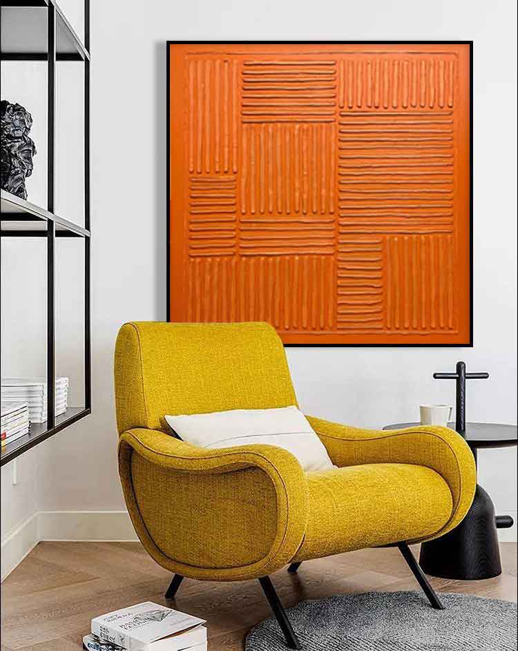 Textured Orange Minimalist Oil Painting for Modern Home Decor